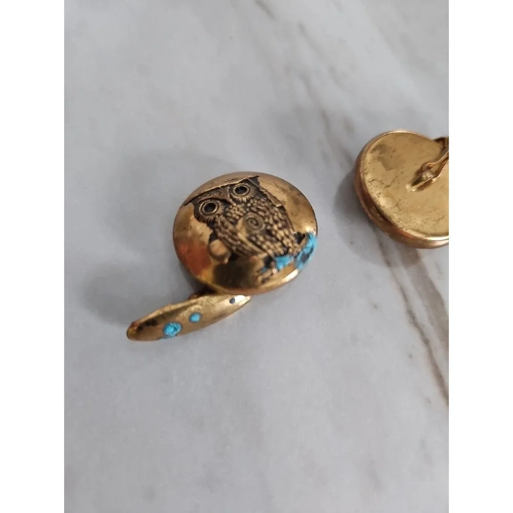 Vintage Goldtone Wise Old Owl Button Cufflinks Unsigned